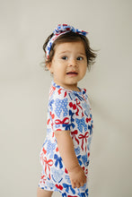 Load image into Gallery viewer, Bamboo Shorty Romper  | Red-White &amp; Bows