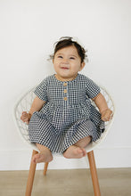 Load image into Gallery viewer, Navy Gingham Linen Cotton Dress