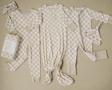 Load image into Gallery viewer, Taupe Checkered Bamboo Cozy Set