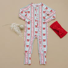 Load image into Gallery viewer, Bamboo Zip Romper | Retro Candy Cane