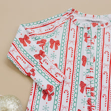Load image into Gallery viewer, Bamboo Zip Romper | Retro Candy Cane