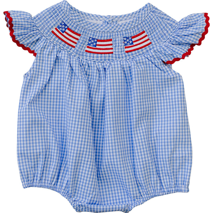Flag Gingham Smocked Bubble Romper