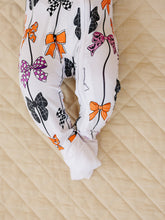 Load image into Gallery viewer, Bamboo Zip Romper | Spooky Bows