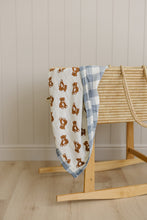 Load image into Gallery viewer, Dusty Blue Gingham + Teddy Bear Muslin Quilt