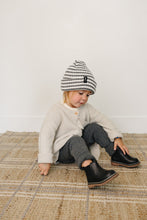 Load image into Gallery viewer, Grey &amp; White Stripe Chunky Knit Beanie