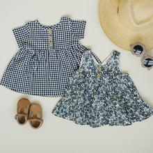Load image into Gallery viewer, Navy Gingham Linen Cotton Dress