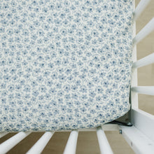 Load image into Gallery viewer, Blue Blossom Muslin Crib Sheet