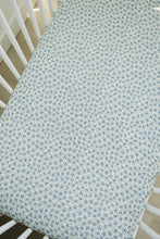 Load image into Gallery viewer, Blue Blossom Muslin Crib Sheet