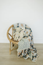 Load image into Gallery viewer, Patchwork Print + Blue Blossom Lace Muslin Quilt