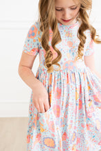Load image into Gallery viewer, Blue Retro Unicorns S/S Pocket Twirl Dress
