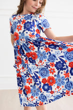 Load image into Gallery viewer, Happy 4th Floral Floral S/S Pocket Twirl Dress