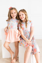 Load image into Gallery viewer, Blue Retro Unicorns S/S Pocket Twirl Dress