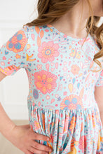 Load image into Gallery viewer, Blue Retro Unicorns S/S Pocket Twirl Dress