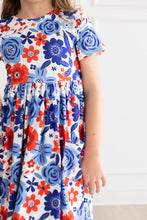 Load image into Gallery viewer, Happy 4th Floral Floral S/S Pocket Twirl Dress