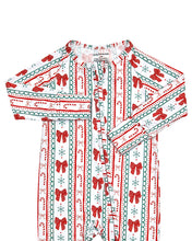 Load image into Gallery viewer, Bamboo Zip Romper | Retro Candy Cane