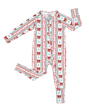 Load image into Gallery viewer, Bamboo Zip Romper | Retro Candy Cane